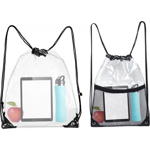 Clear Drawstring Bag Transparent PVC Stadium Approved Drawstring Backpack Waterproof Wash Beach Storage Bag For Work Sports