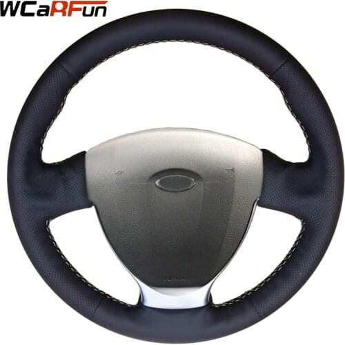 WCaRFun Hand-stitched Black Artificial Leather Car Steering Wheel Cover for Lada Priora 2013-2018 Kalina 2 2013-2018
