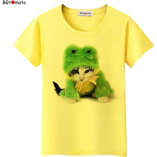 BGtomato Green clothes little cat t shirt women super lovely summer cool shirts Good quality brand new design shirt
