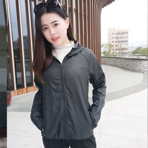 Womens Jacket 2021 Spring Autumn New Sun Protection Clothing Zipper Long Sleeve Hooded Casual Short Top Female Costume Outwear