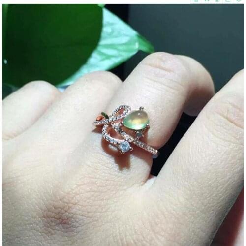 Lady Ring Fashion Natual Prehnite Ring Free shipping Natural real Prehnite Ring 925 sterling silver Gem 6*8mm