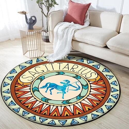 12 Constellation Sagittarius Round Floor Mat Flannel Anti-slip Carpet Durable Carpet Home Living Room Mat Floor Decor Bedroom
