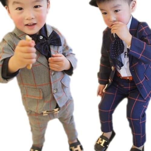 High Quality 2016 Spring Kids Clothing Set Boy clothing Sets Childrens Fashion Plaid Suit Boys Clothes Baby Sets Kids Set