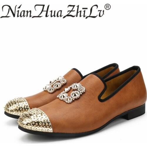 2018 New Fashion Men Party And Wedding Handmade Loafers Mens Leather Shoes With Gold Buckle Men Dress Shoes