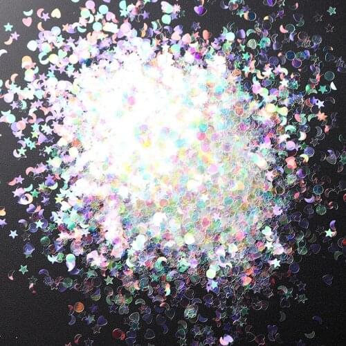 50g Star and Moon Mixed Heart-shaped Holographic Nail Art Sequins Glitter Chameleon Nail Polish Polymer Sheet Beauty Decoration