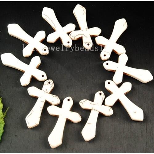 Free Shipping Women Fashion Jewelry 10pcs Wholesale 29x44mm White Howlite Cross Pendant Bead C3586