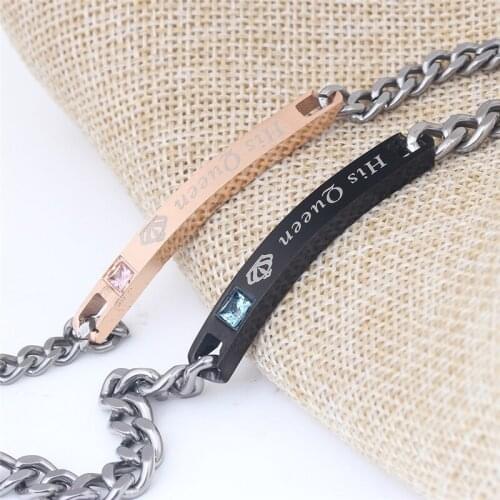 2 Style His Queen Her King 2 Color Couple Bracelet Womens Male Chain Crystal Couple Bracelet for Men Jewelry Bracelet Women