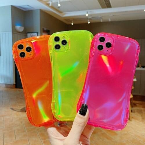 New Hot fluorescent Shockproof transparent soft phone case for iphone 11 Pro Max XR XS Max 8 7 6 6S Plus SE2020 Neon back cover