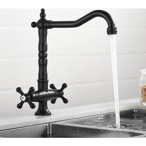 Black Antique Kitchen Faucet Deck Mounted Hot and Cold Mixer Dual Handle Basin Sink Tap Home Kitchen Bathroom Faucets
