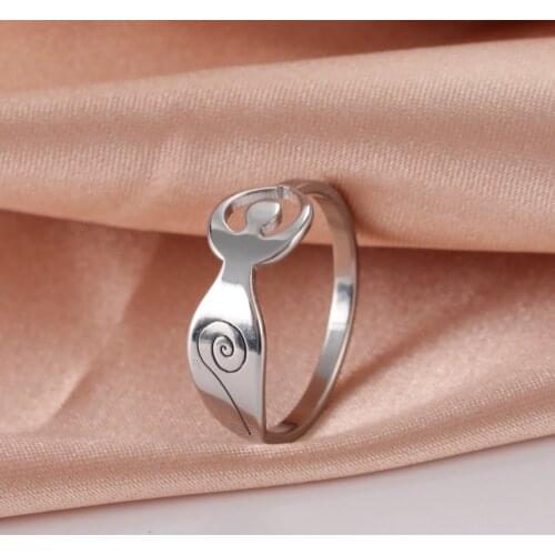 COOLTIME Stainless Steel Goddess Ring for Women Men Pentagram Moon Wicca Jewelry Magic Religious Finger Ring Vintage Jewelry