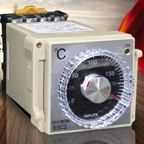 E5C2-R AC 220V Analog Dial K Input Relay Output Pointer Temperature Controller w Din Base E5C2 Temperature Control Instrument