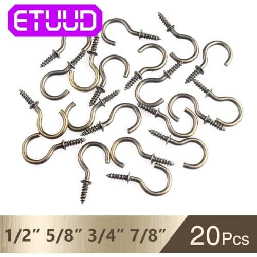 ETUUD 20Pcs Ceiling Plant Strong Bronze Gold Coat Hat Hangers Curtain Net Wire Eye Bolt Eyebolt Screw in Spiral Hanger Hook