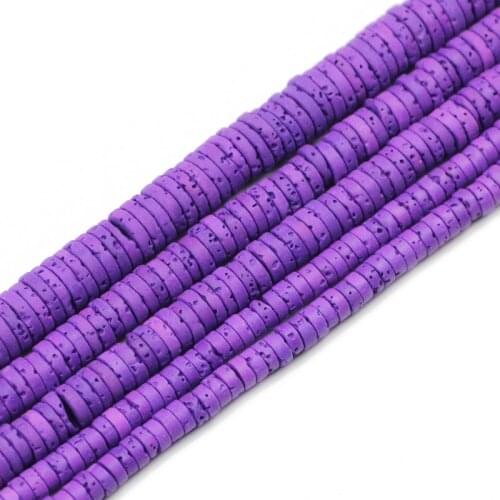 Purple Flat Round Coins Volcanics Lava Natural Stone 4/6/8MM Spacers Loose Beads For Jewelry Making DIY Bohemian Bracelets 15