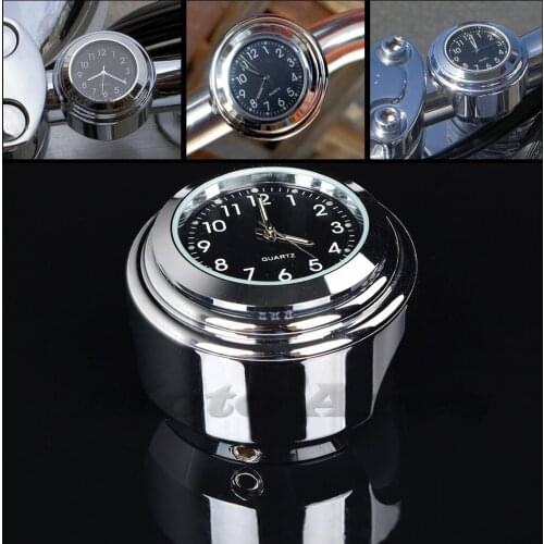 7/8" 1" Motorcycle Handlebar Chrome Black Dial Clock Bike Watch For Harley Glide Cruiser FL