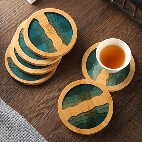 Chinese Placemat Bamboo Waterproof Insulation Pad Fresh Landscape Coaster Creative Kitchen Table Mat Home decor Dinner Plate Mat