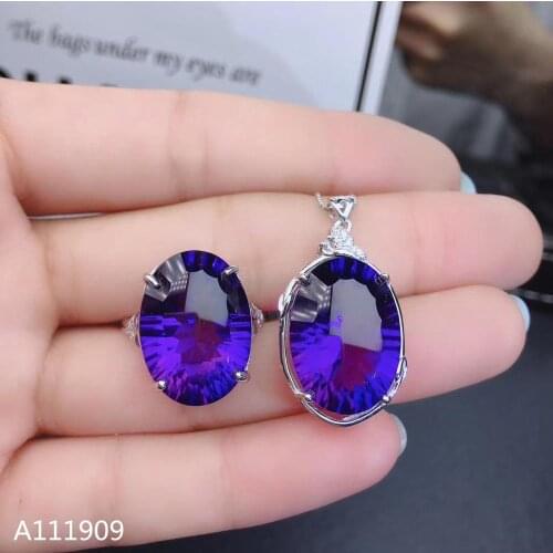 KJJEAXCMY boutique jewelry 925 sterling silver inlaid Amethyst gemstone necklace pendant ring Womens Suit luxurious
