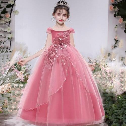 Teen Costume Girl Dress Summer Childrens Clothing Party Princess Baby Girl Child Flower Wedding Dress Elegant Ball Gown L9-213