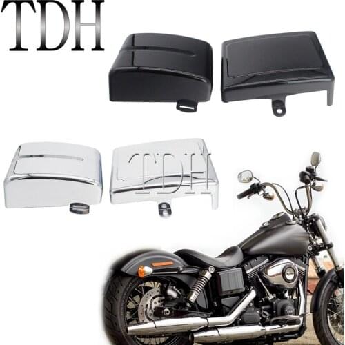 Black/Chrome 2pcs Left/Right Battery Side Cover Side Fairing Protector Guard Hand Cover For Harley Dyna 2012-2017 Street Fat Bob