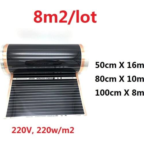 MINCO HEAT 8m2/lot Infrared Carbon Heating Film AC220V 220w/m2 Underfloor Warm Floor Mat