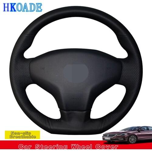 DIY Hand-stitched Black Artificial Leather Car Steering Wheel Cover For Citroen Elysee C-Elysee 2014 New Elysee Peugeot 301