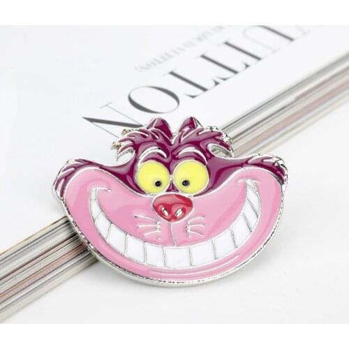 Cartoon Animation Alice in Wonderland Brooch Cute Cheshire Cat Dripping Oil Creative Badge Couple Bag Clothing Pin Accessories