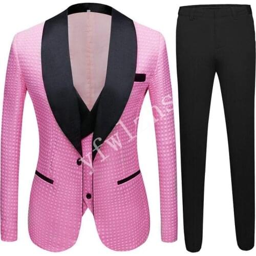 New Arrival Pink Groomsmen Shawl Lapel Groom Tuxedos Men Suits Wedding/Prom Best Man Blazer ( Jacket+Pants+Vest+Tie) B731