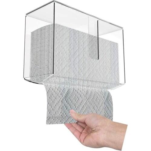 Acrylic Wall Mount Paper Towel Dispenser with Lid Clear Folded Paper Towel Holder for Bathroom Toilet and Kitchen