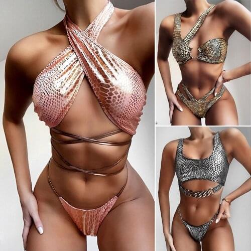New Sexy Cross Halter Swimwear 2020 Push Up Bikinis Women Bandage Swimsuit Brazilian Thong Bikini Beach Wear String Bathing Suit