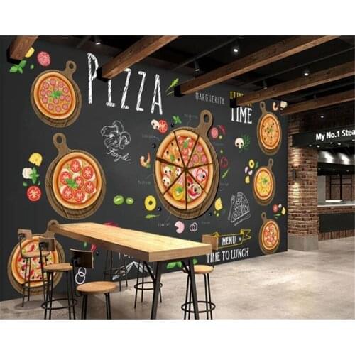 Beibehang Custom wallpaper Cartoon hand drawn delicious pizza photo wallpaper Coffee shop fast food restaurant 3d wallpaper