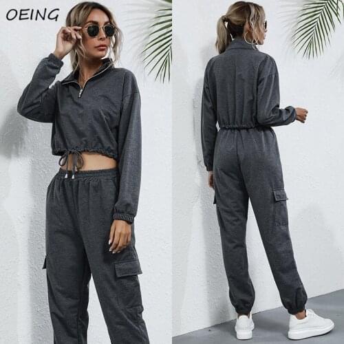 2021 Autumn Casual Sport Two Piece Sets Long Sleeve Crop Top and Pants Set Fashion Tracksuit
