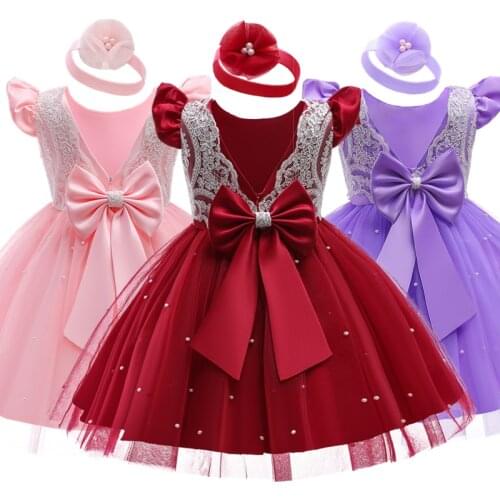 1-5 Year Girls Lace Red Dresses For Kids Baby Princess Wedding Party Tutu Prom Gown Children Eleagnt Evening Birthday Costume