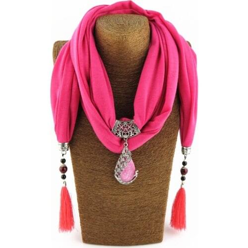 Resin Pendant Scarf New Ceramic Beads Tassel Peacock Pendant Cotton Scarf Lady Shawl Necklace For Women