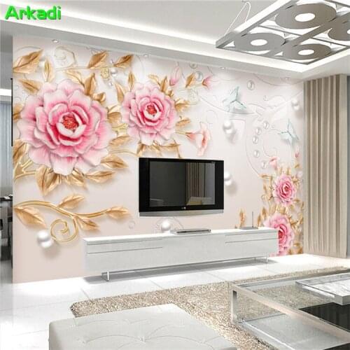 Custom 3D photo wallpaper three-dimensional relief Peony flowers living room TV background mural bedroom sofa decorative