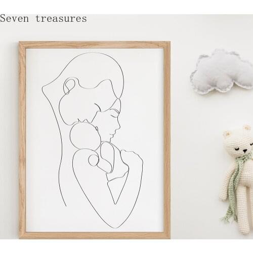 Family Portrait Mom Dad Baby Art Line Drawing Posters Abstract Minimalist Wall CanvasDecorative Pictures Print Painting Nursery