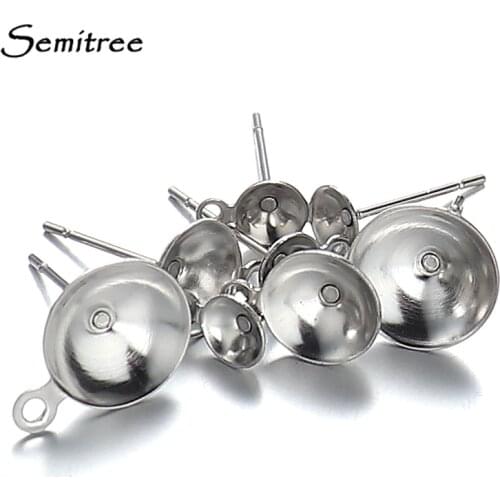 Semitree 100pcs Stainless Steel Blank Pearl Post Earrings Base Hook Stud Pins Cabochon Settings DIY Jewelry Findings Accessories