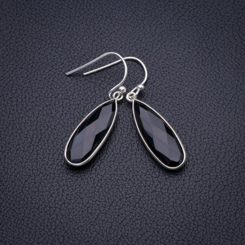StarGems Natural Black Onyx Handmade 925 Sterling Silver Earrings 1.5" D3981