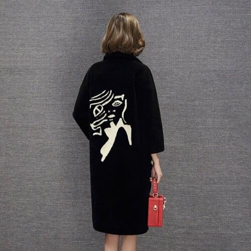Sheep Shearing Wool Coat Female 100% Wool Coat Women Autumn Winter Warm Long Jackets Trench Coat Chaqueta Mujer LX2489