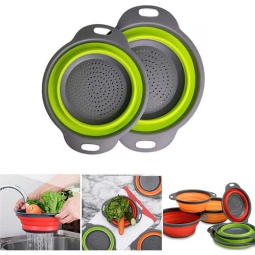 Silicone Colander Foldable Drain Basket Vegetable Fruit Washing Strainer Drainer Collapsible With Handle CollapsibleKitchen Tool