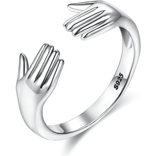 SILVERHOO 925 Sterling Silver Ring For Women Fine Jewelry High Quality Hug With Both Hands Feminine Rings Best Selling Gift