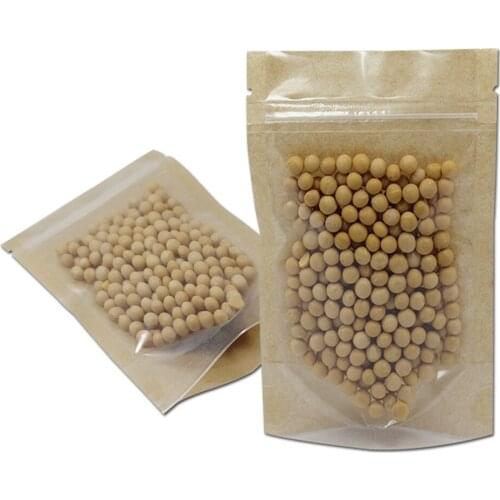 3.9"x5.9" Doypack Zipper Resealable Kraft Paper Packing Bag with Clear Plastic Zip Lock Stand Up Storage Coffee Beans Nuts Pouch