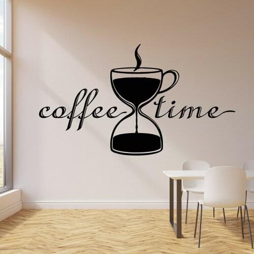 Vinyl Wall Decal Coffee Break Room Hourglass Tea Cup Wall Stickers Cafe Interior Decoration Design Removable Art Decals X985