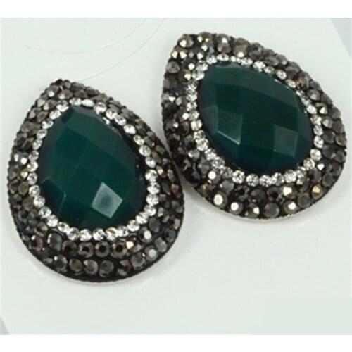 Vintage Green Stud Earings Bohemian Tear Drop Water Paved Rhinestone Earrings for Women Fashion Jewelry Statement