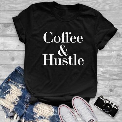 Women T Shirt Coffee Hustle Letters Print Tshirt Women Short Sleeve O Neck T-shirt Ladies Tee Shirt Clothes TX5694
