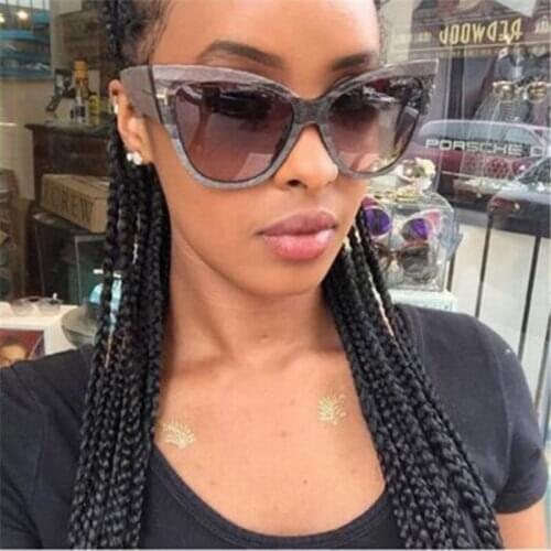 Cat Eye Bold Temple Vintage Fashion Wood Grain Women Gradient Lens SUNGLASSES Acetate Frame 96894 Oculos De Sol European Style