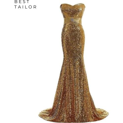 Gold Sequined Prom Dresses 2021 Long Prom Gowns Sweetheart Empire Lace-Up Mermaid vestido de fiesta largos noche robe soiree