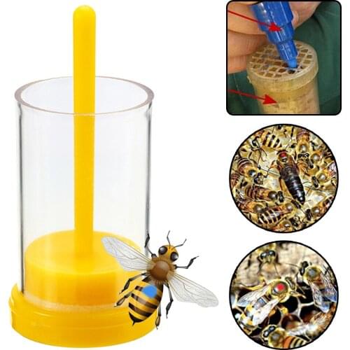 Queen Bee Marker Plastic Bottle Bottle Box Useful Farm With Plunger Portable Equipment Marking Cage Yellow Beekeeping Tool