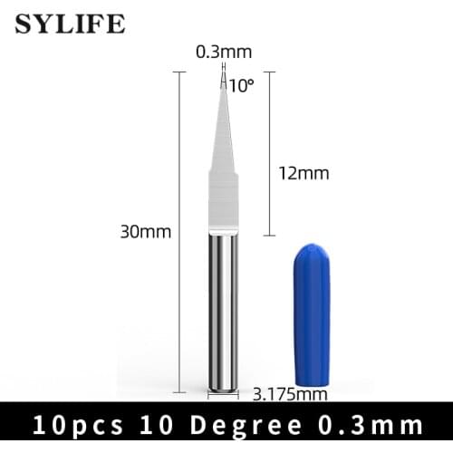 10Pcs Long Lifespan 10 Degree 0.3mm Carbide Engraving Bits CNC Router Tool