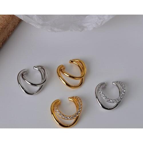 11.5mm ONLY 1PC (No pierced) Authentic 925 Sterling silver White/ Gold Irregular Wave Two-Rows CLIP Earrings jEWELRY TLE1116