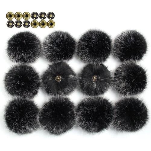 12pcs/pack Faux Fox Fur Pompoms for Hats High Density Immitated Real Fur Pompoms With Buckle DIY Hat