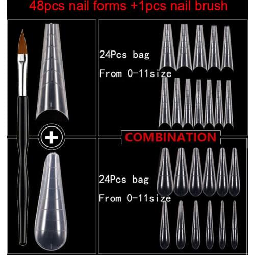 48pcs Nail Mold Tips And Nail Brush Dual Forms For Nail Quick Building Poly UV Gel Mold Extension Upper Forms For Nails